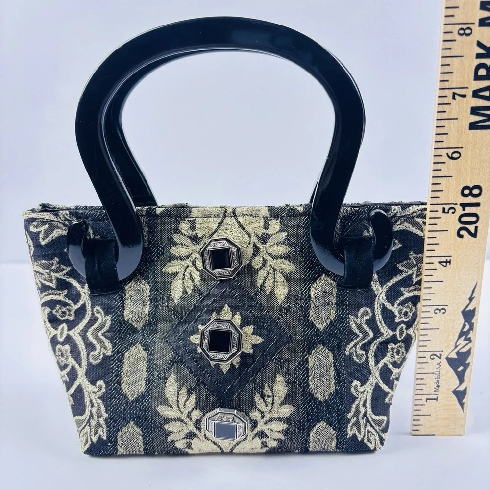 Sonia Rose Tapestry Purse Gothic Black Bag Plastic Handles‎ Victorian Carpet Bag
